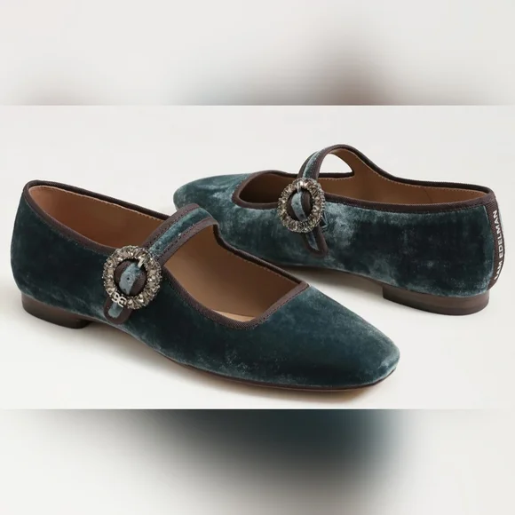 NIB - Sam Edelman Bluestone Velvet Michaela Mary Jane Flat - Size 6 - Picture 2 of 16